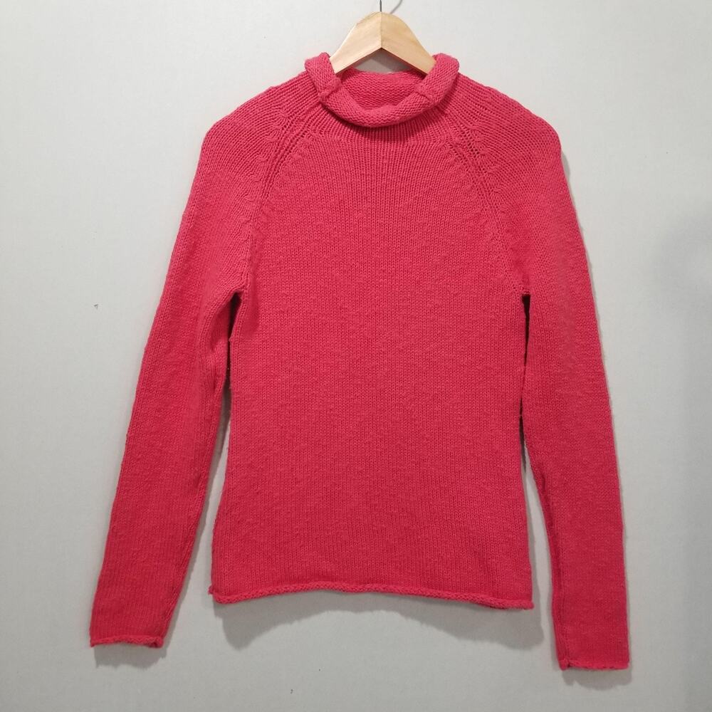 LL Bean Sweater Womens XS Pink Turtleneck Roll Neck Raglan Knit Pullover